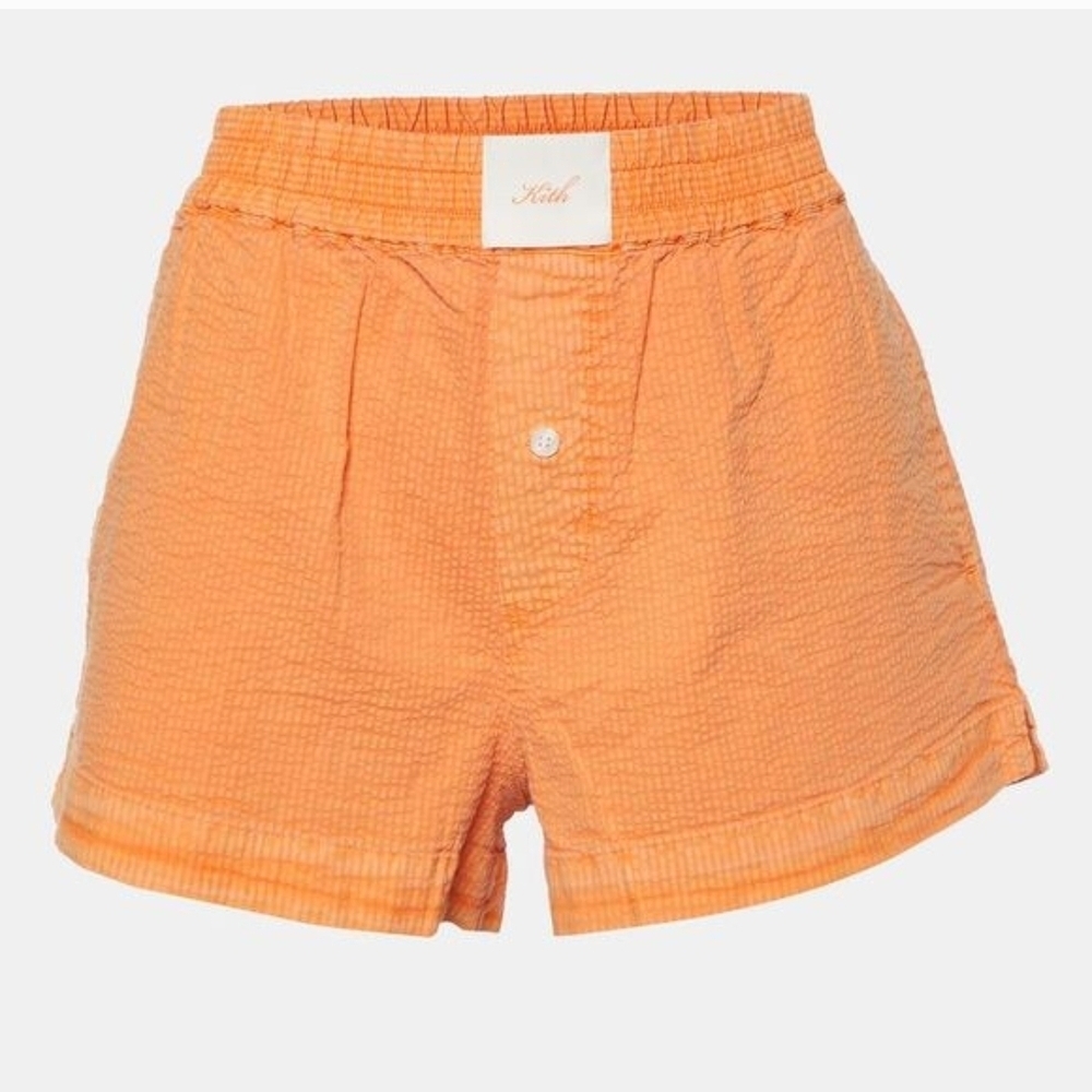 Kith Orange Seersucker Elastic Waist Shorts XS Logo Cotton Summer Streetwear